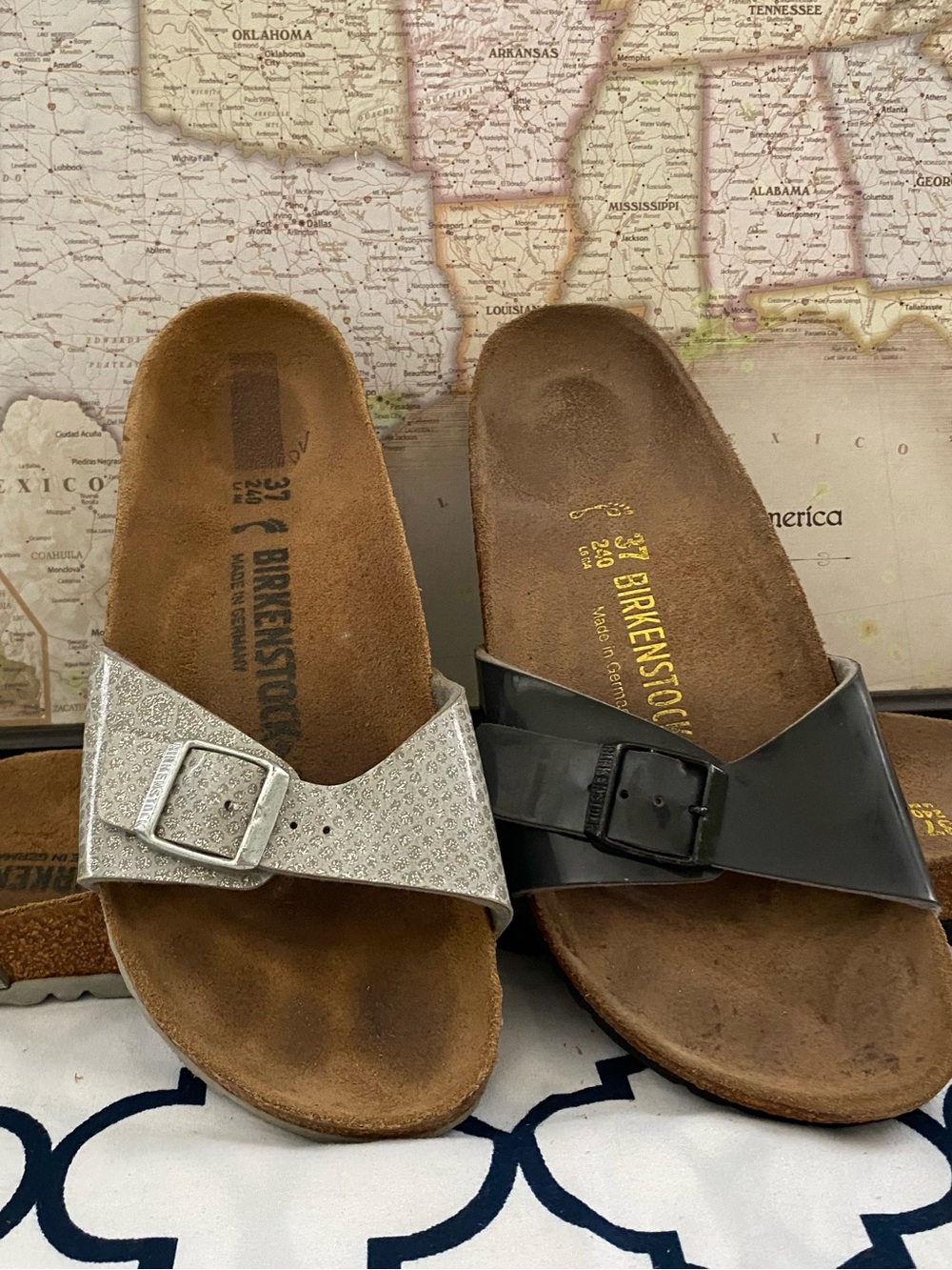 Lot 2 Pre-owned Birkenstock Madrid Silver & Black Sz 37/6 Narrow fit Sandals